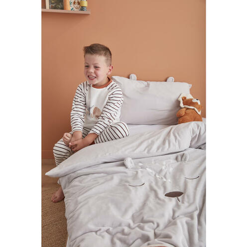 Housse couette 100 cm X 140 cm veloudoux gris Babou & Kendi - NOUKIE 'S