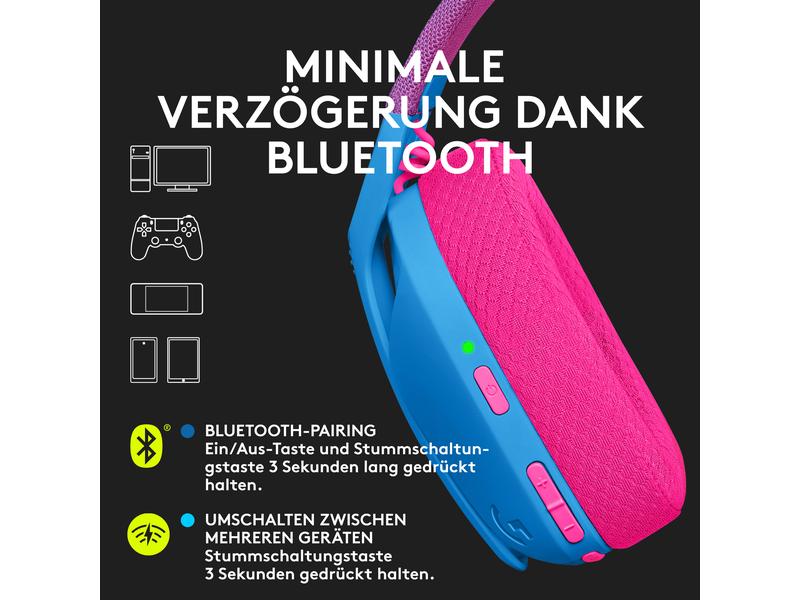 Logitech Headset G435 Gaming Lightspeed Blau Kabelloses Gaming-Headset mit integrierten Beamforming-Mikrofonen und bis zu 18 Stunden Akkulaufzeit
