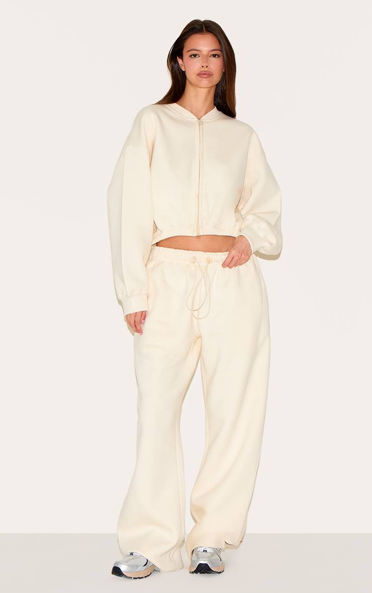 Crème Sweat-shirt Court Zippé Avec Cordon De Serrage À La Taille