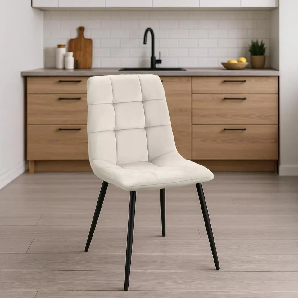 CLP Eetkamerstoel Antibes zwart Frame - Fluweel - cremewit