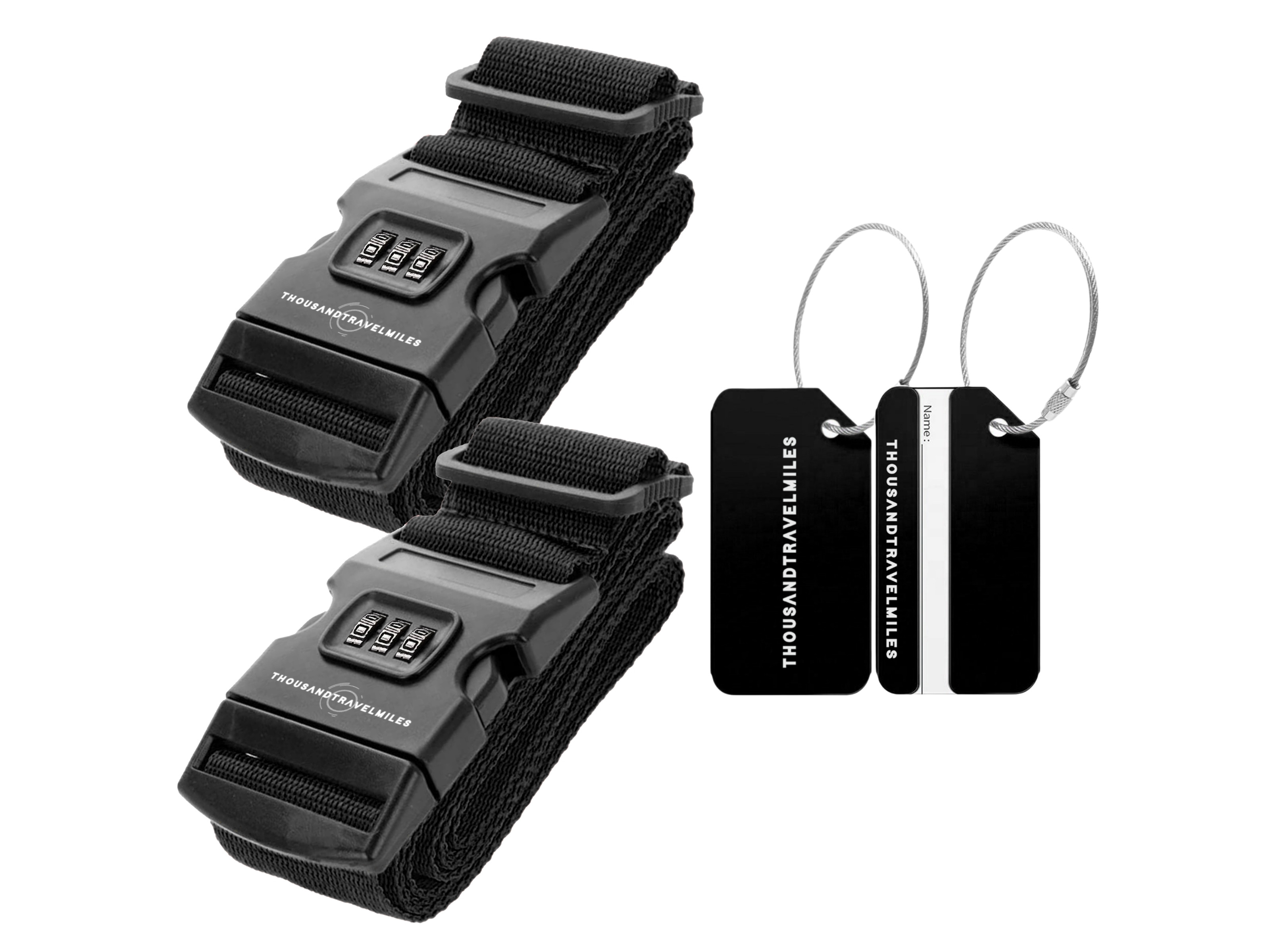 Thousandtravelmiles 2 kofferriemen en 2 bagagelabels - Black
