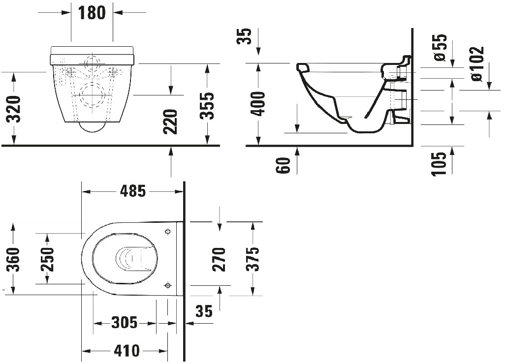 Duravit Starck 3 compact toilet met verborgen bevestiging wit glans
