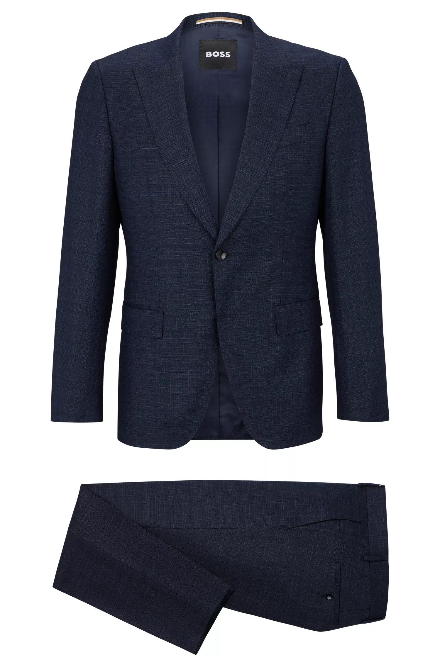 Terno BOSS preto slim fit em lã elástica estampada