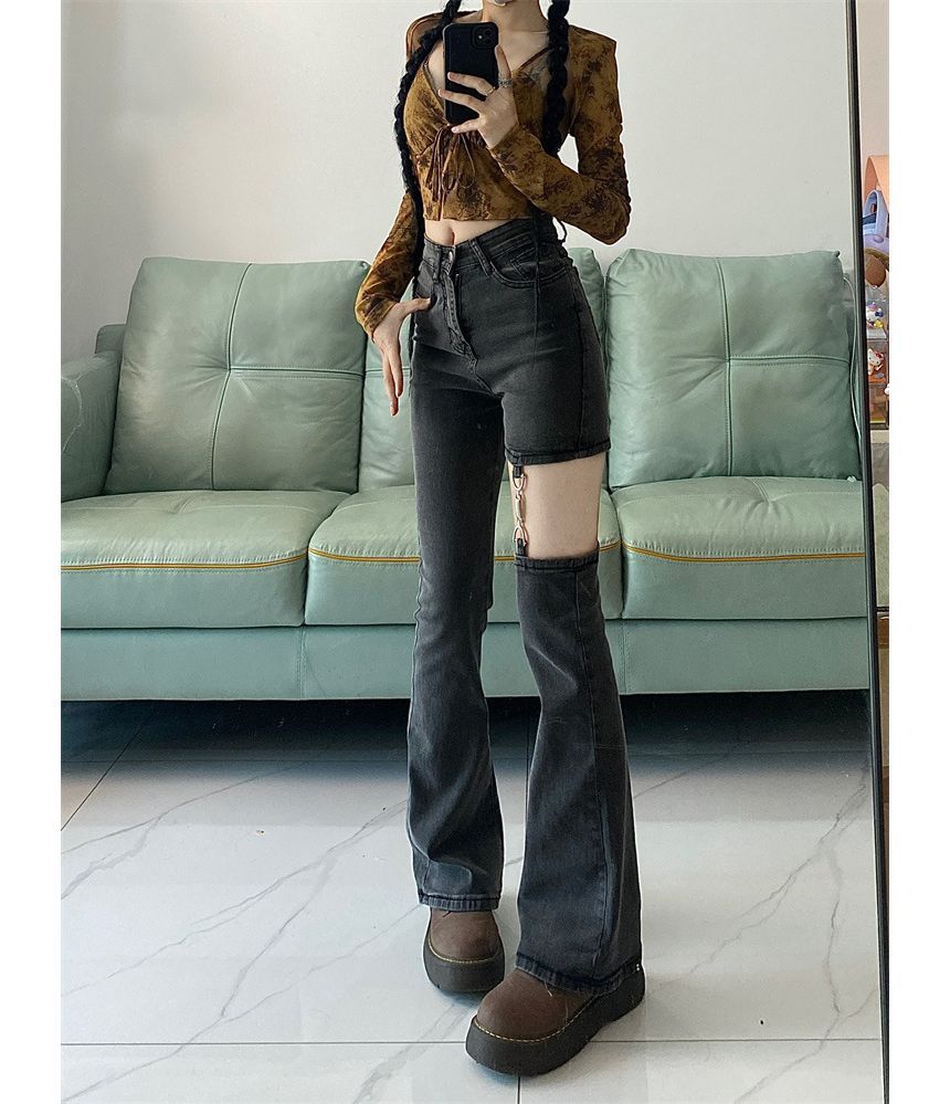 Kenning - Bootcut jeans met uitgesneden taille en middelhoge taille