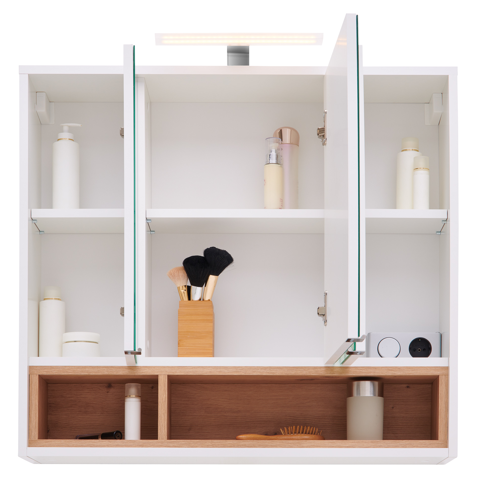 Spiegelschrank - weiß - Artisan Eiche - mit Beleuchtung - 80 cm