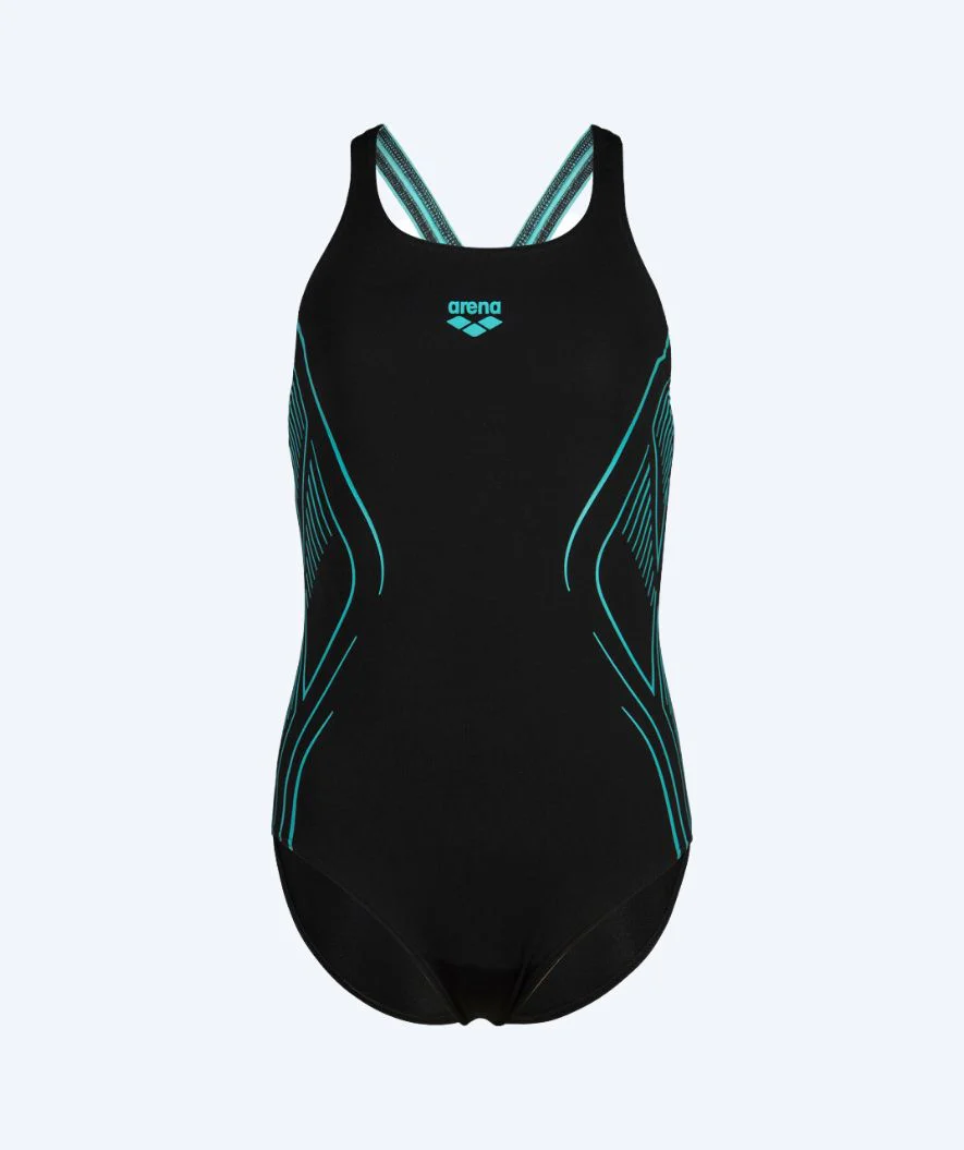 Arena badedragt til piger - Reflecting Swim Pro Back - Sort/lyseblå