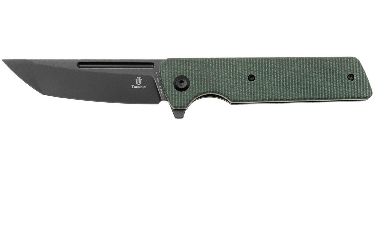 Tenable Knives Anomaly T2038T2 Blackwashed Nitro-V, Green Micarta, zakmes, Pinkerton Knives design