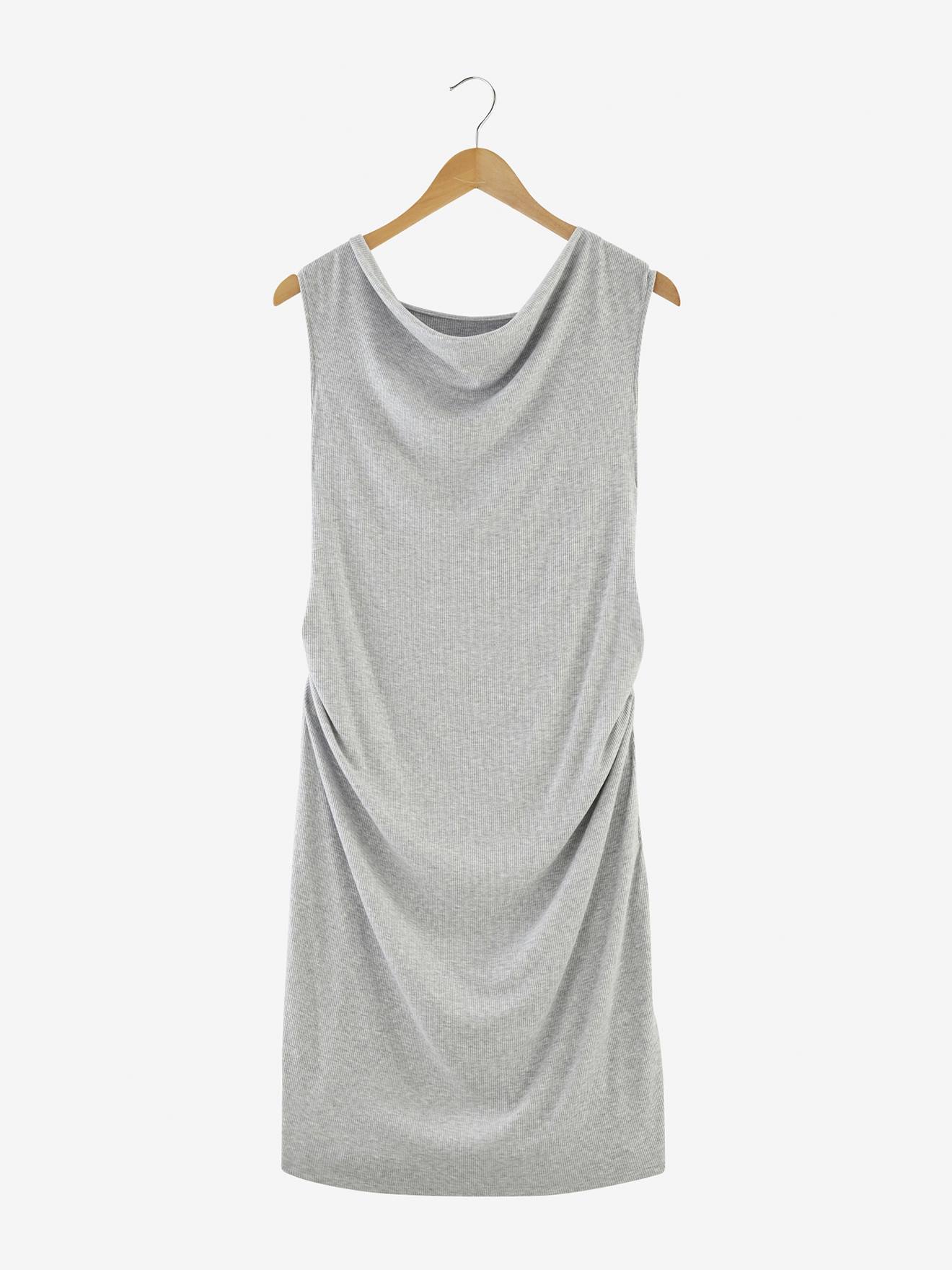 Vestido de maternidade em malha canelada mesclada cinza claro