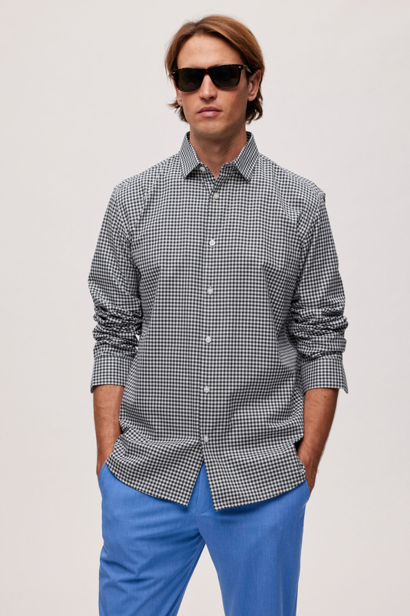 Camisa social de manga comprida em algodão orgânico - Azul