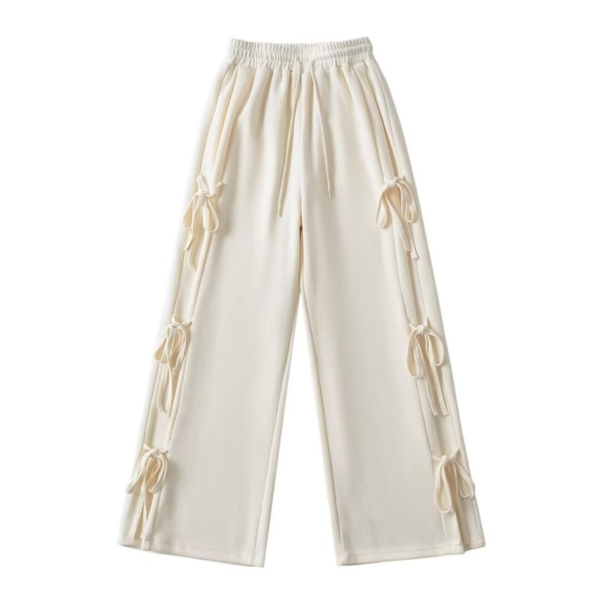Asiris - Hoge taille, effen, losvallende, wijde joggingbroek met strikaccent