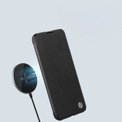 iPhone 14 Pro Leder Tasche Cam-Slider Kameraschutz - Schwarz