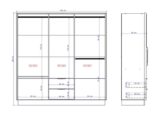 Armoire 6 portes et 2 tiroirs - L162 cm - Blanc - FEOVA