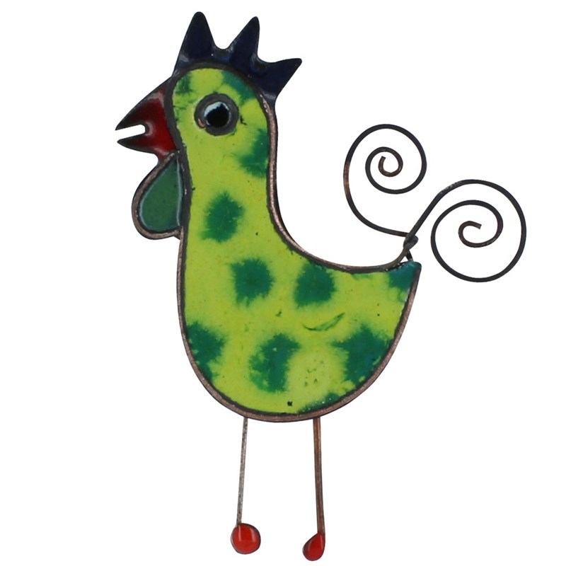 Broche Coq Émaillée Vert Clair à Pois Vert