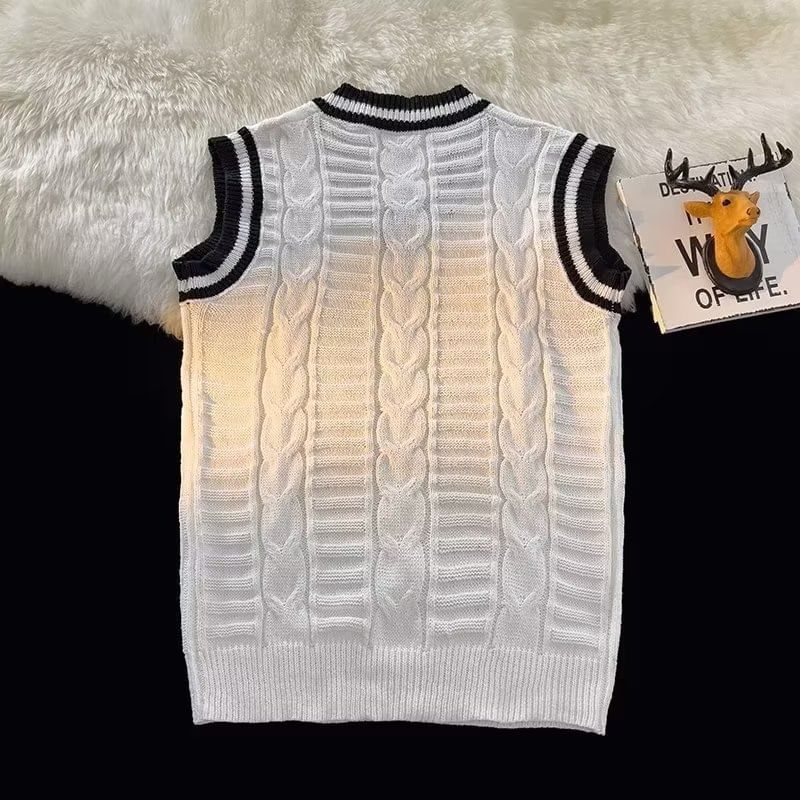 DuckleBeam - V-hals applicatie gestreept kabelgebreid vest
