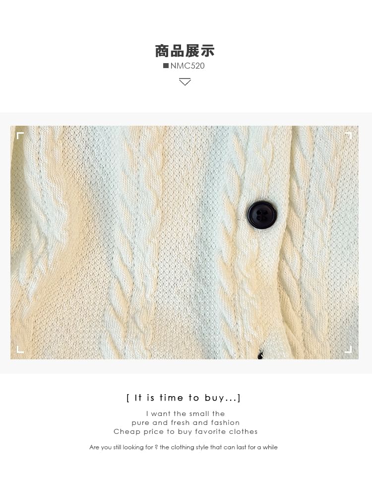 Lemongrass - Patchwork kabelgebreide cardigan met ruches en strik