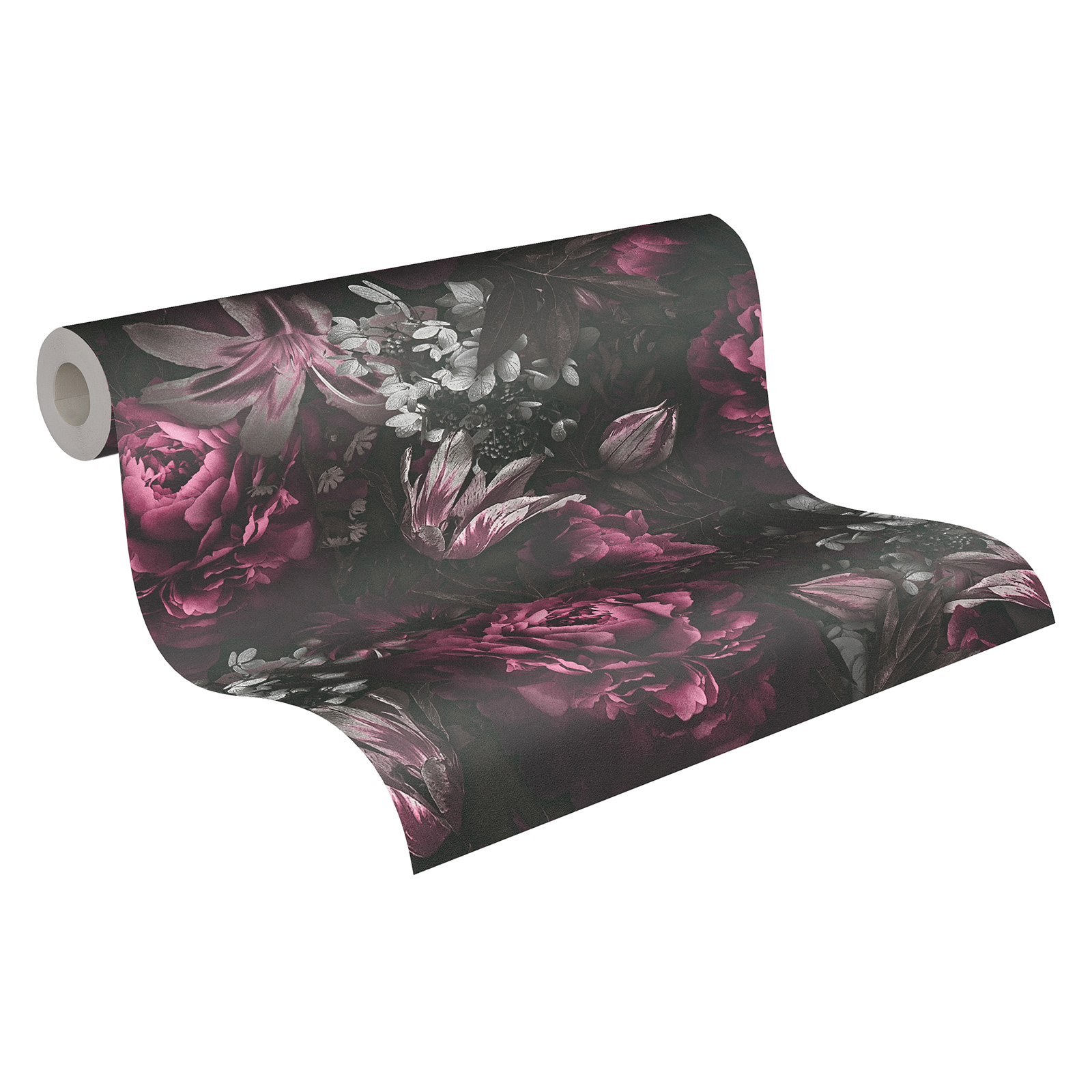 Vliestapete PINTWALLS - schwarz-rosa - Floral - 10 Meter