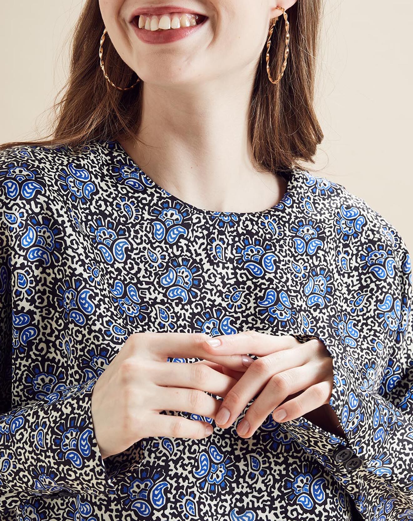 Chloé Stora Blouse Aima imprimée noir/bleu/écru