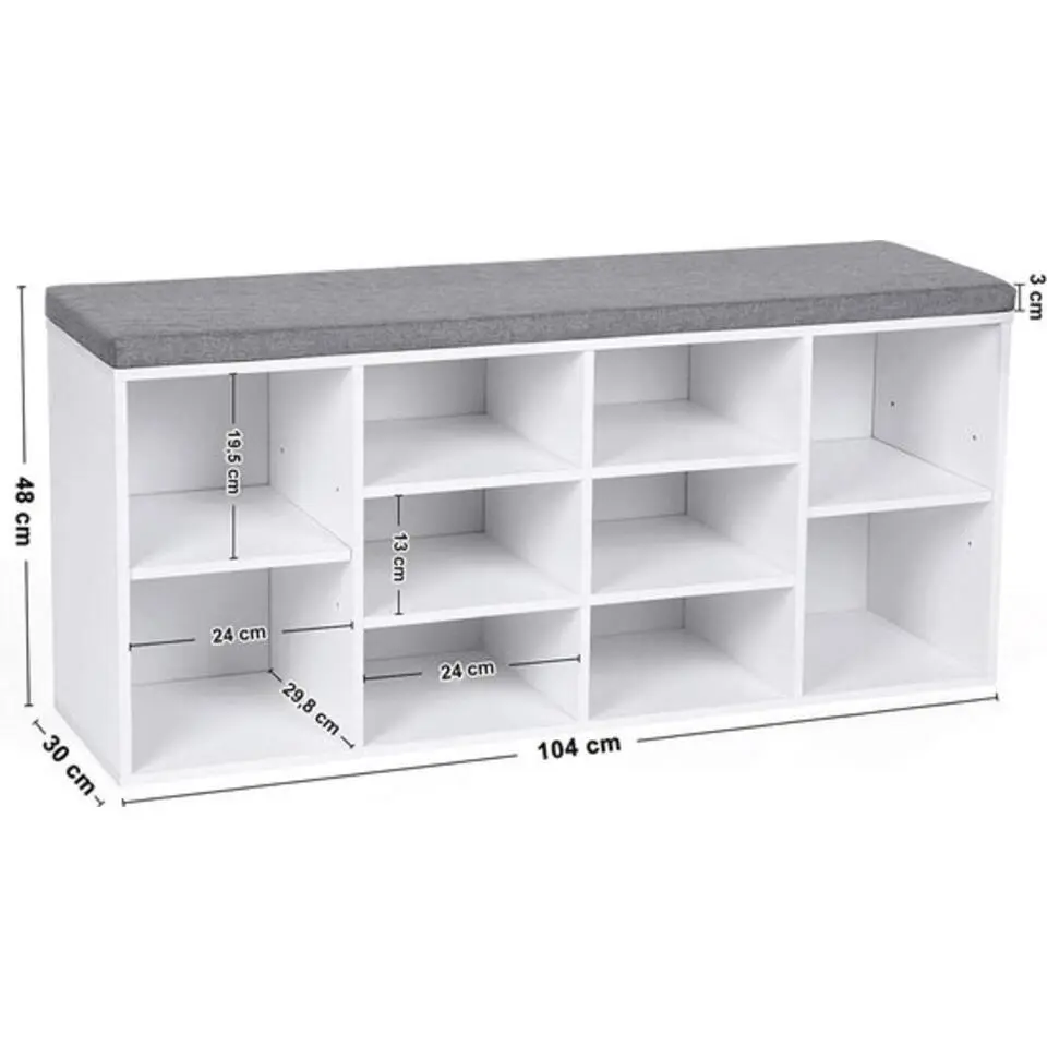 Parya Home Schoenenkast met Zitvlak - Wit/ Grijs