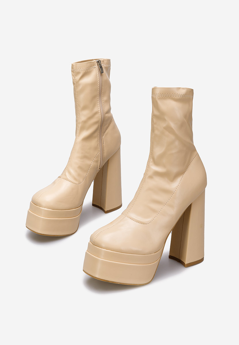 Bottines à talon et plateforme beige Aguaria