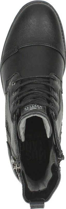 Mustang - Dames Veterboot - Zwart - Imitatieleer - Blokhak 4 cm