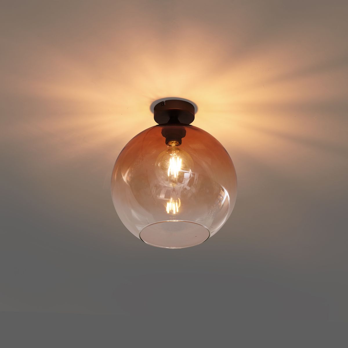 Art Deco plafondlamp donkerbrons met bruin glas - Sandra