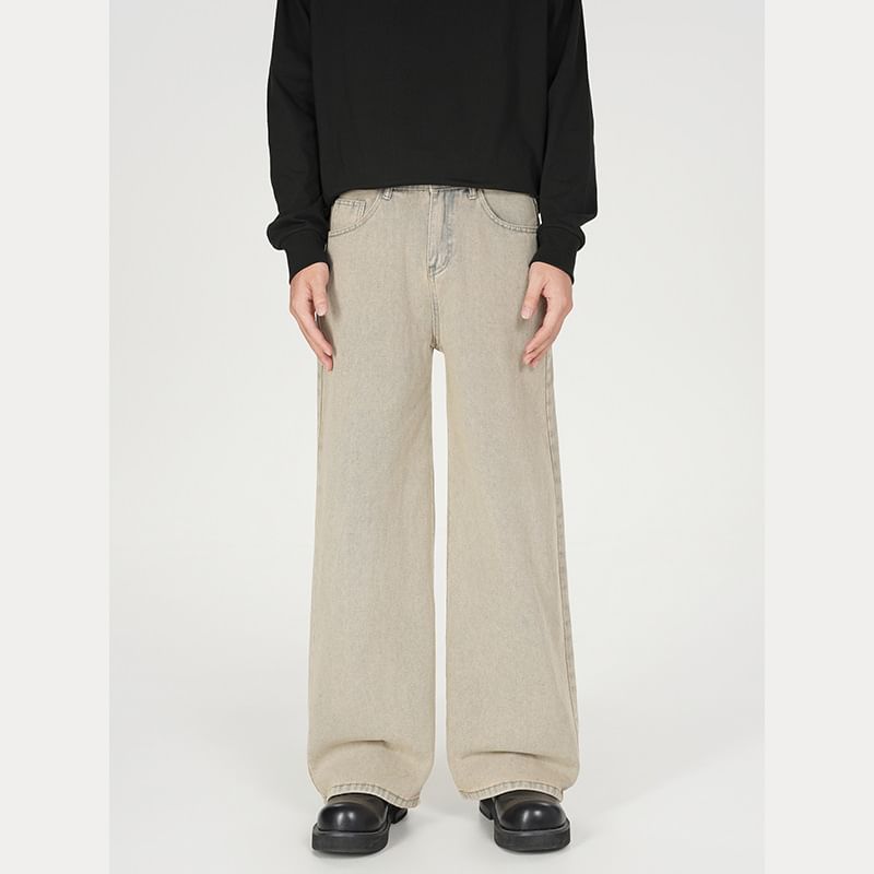 Hushgrain - Mid Rise Washed Straight Leg Jeans