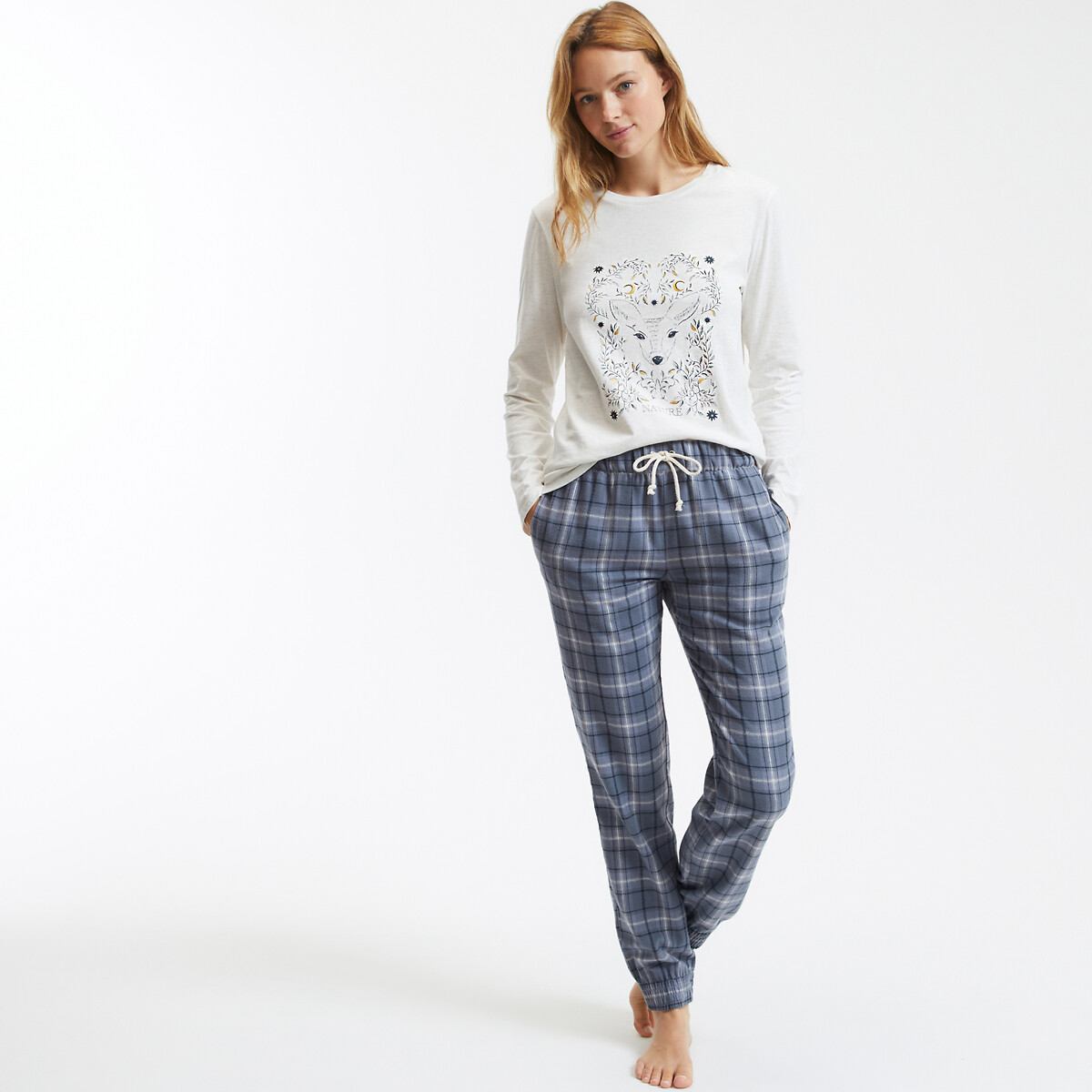 SO'HOME<br>Camisa de pijama estampada, calça xadrez