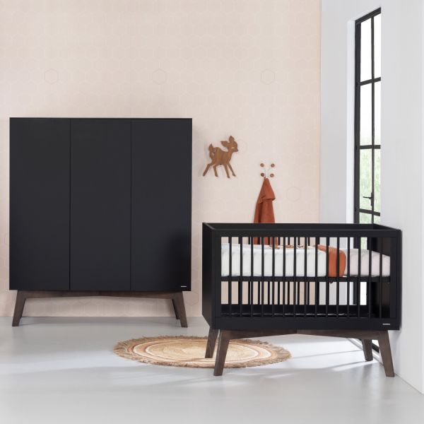 Kidsmill Sixties Kledingkast 3-deurs Zwart Mat / Walnoot