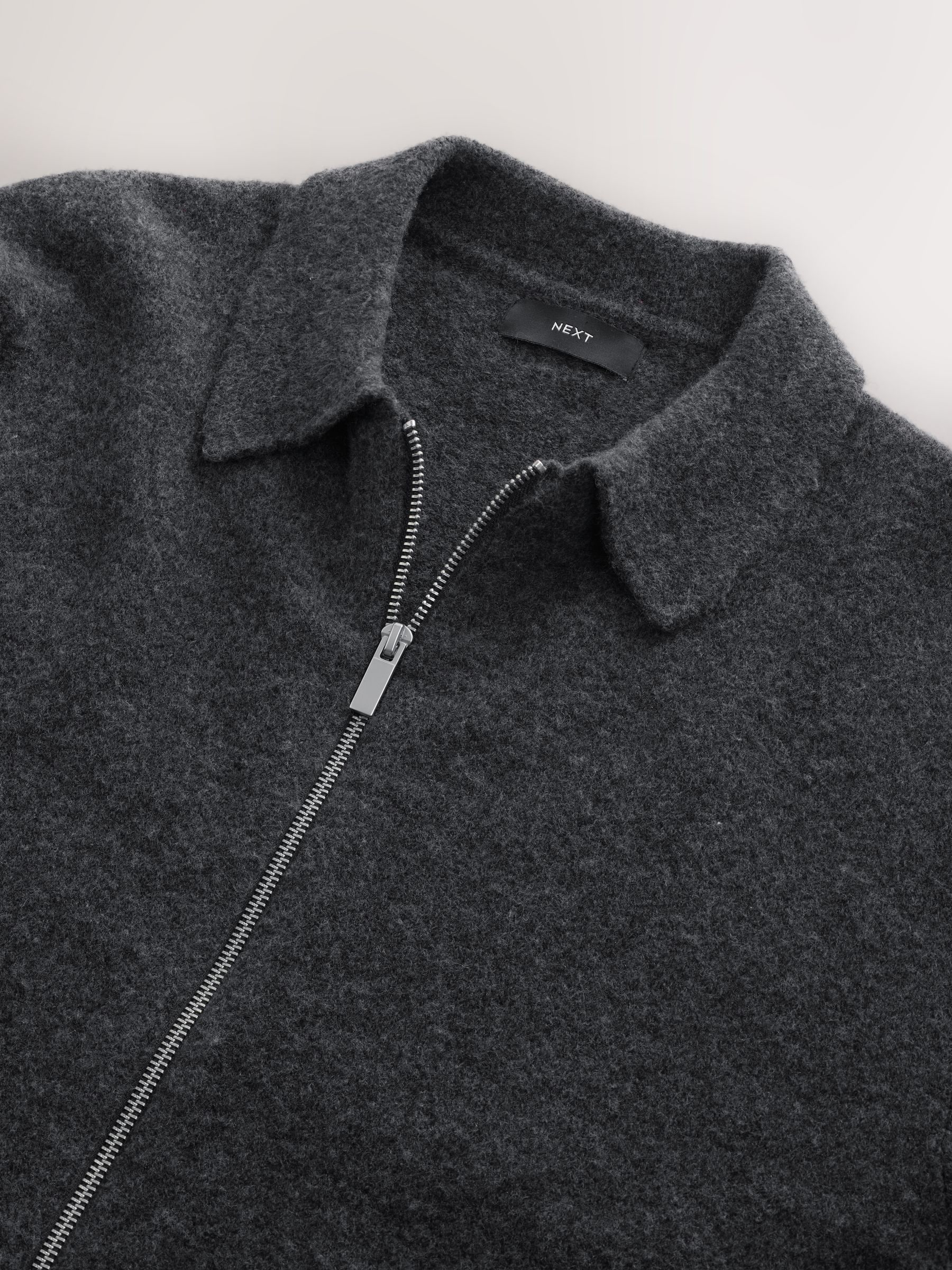 Antraciet - Relaxed Fit Cosy Zip Through Collared Cardigan with Wool