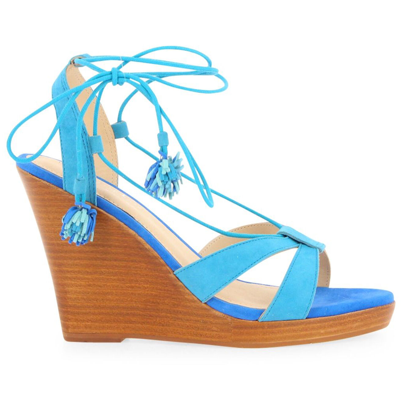 Mellow Yellow Sandales en Velours de Cuir compensées Lacts Cheville turquoise - Talon 11 cm