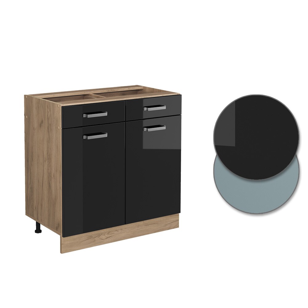 Vicco Schubunterschrank Küchenschrank R-Line Solid Eiche Schwarz 80 cm modern
