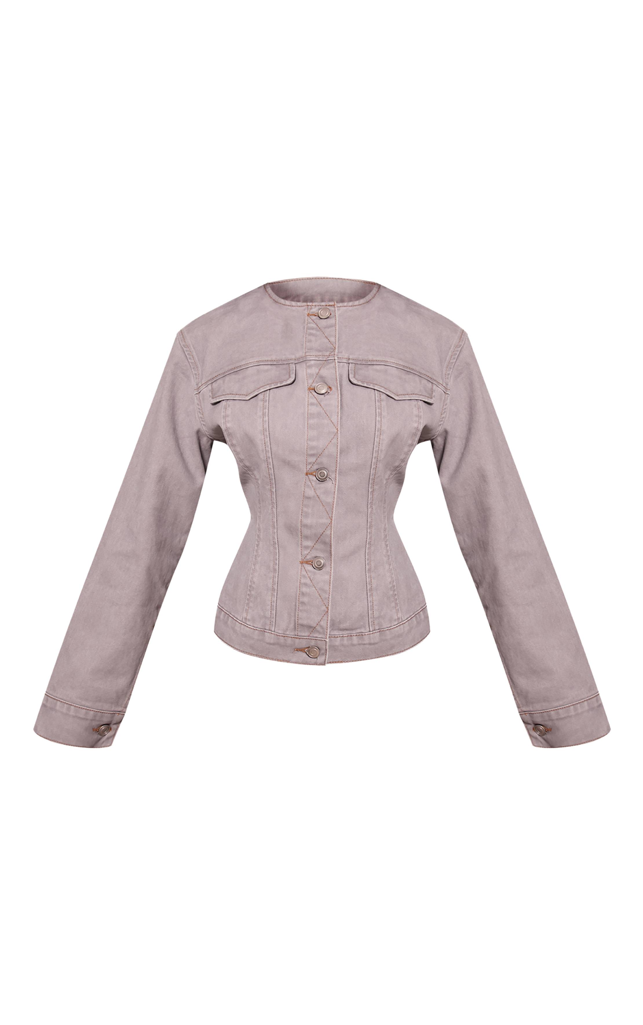 Washed Grey Chemise En Jean Boutonnée Avec Détail D'encolure Petite
