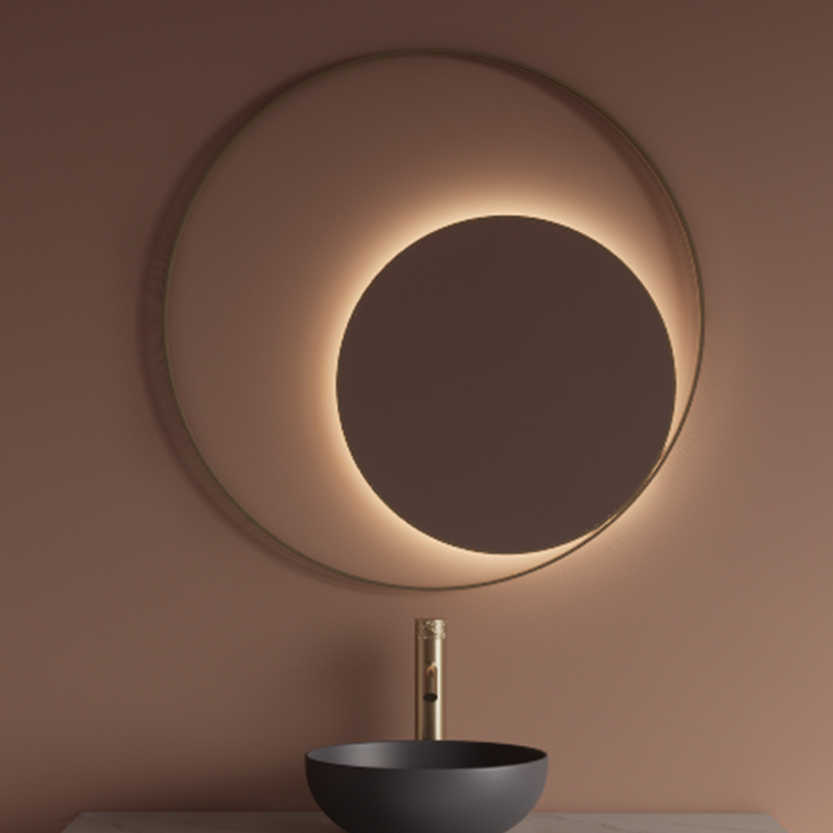 Gliss Design Kosmos spiegel rond met cirkel 80cm mat goud met handsensor