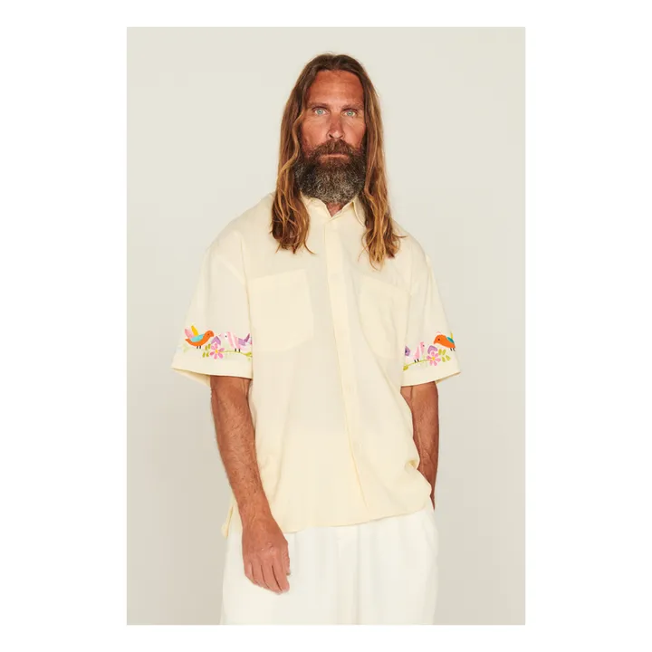 YMC Chemisette Mitchum Brodée Coton et Lin  | Ecru