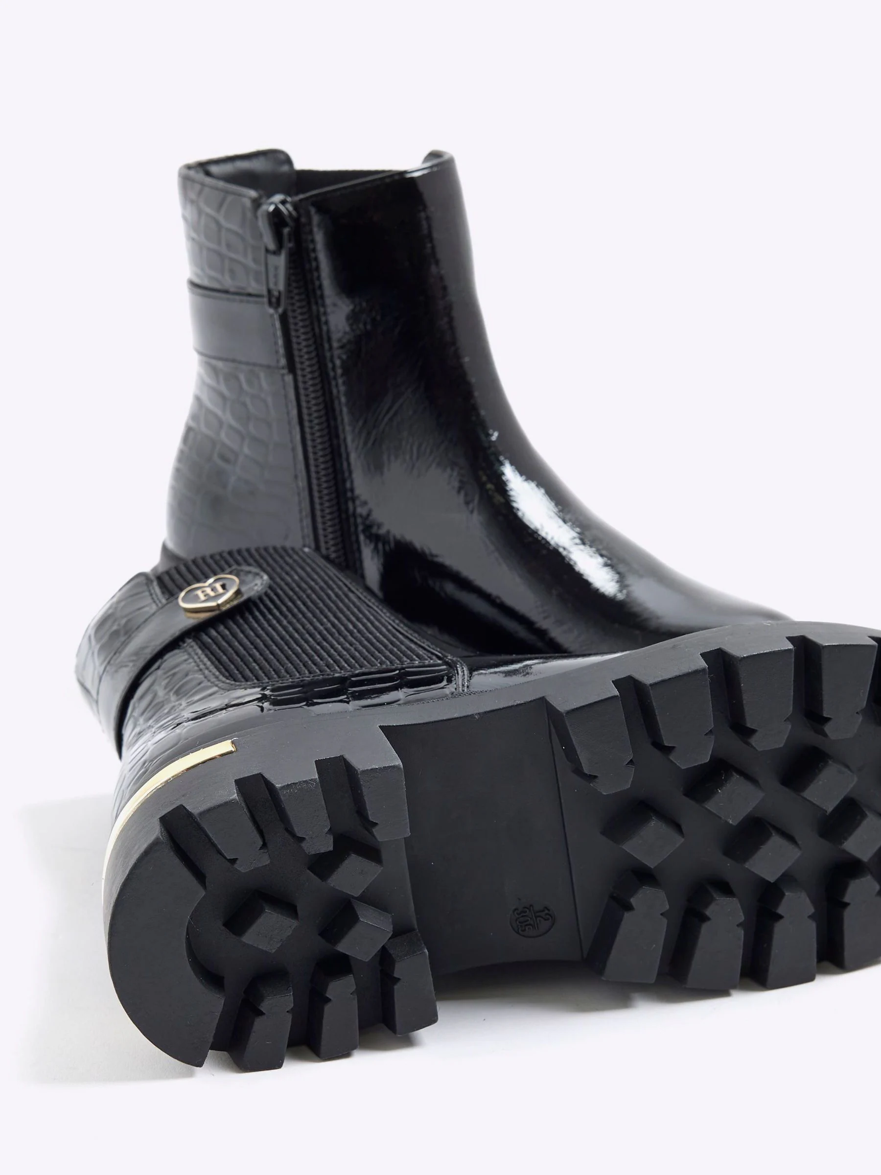 River Island Patent Heart Strap Chelsea Boots