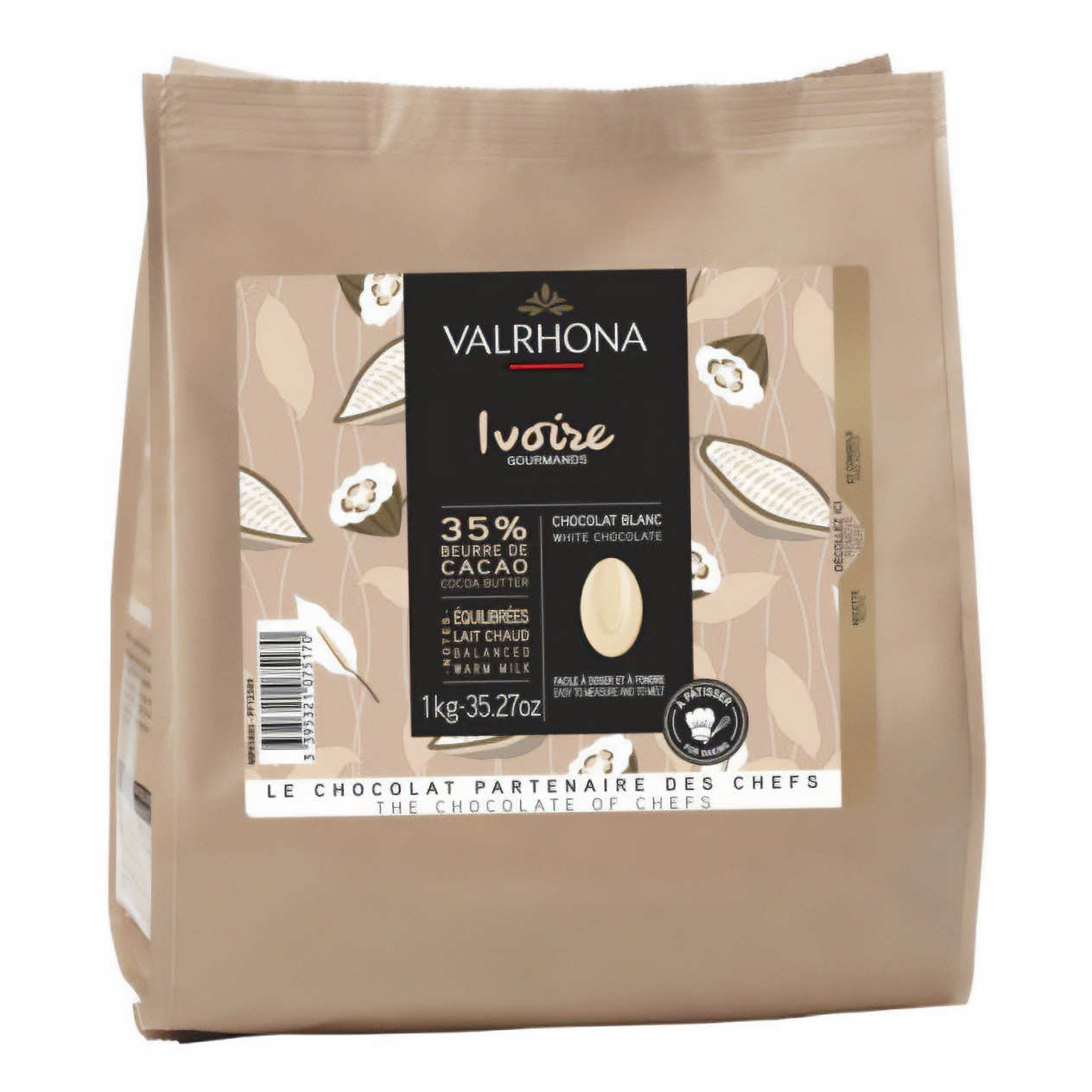 Chocolat blanc Valrhona fèves - Création gourmande Ivoire 35%