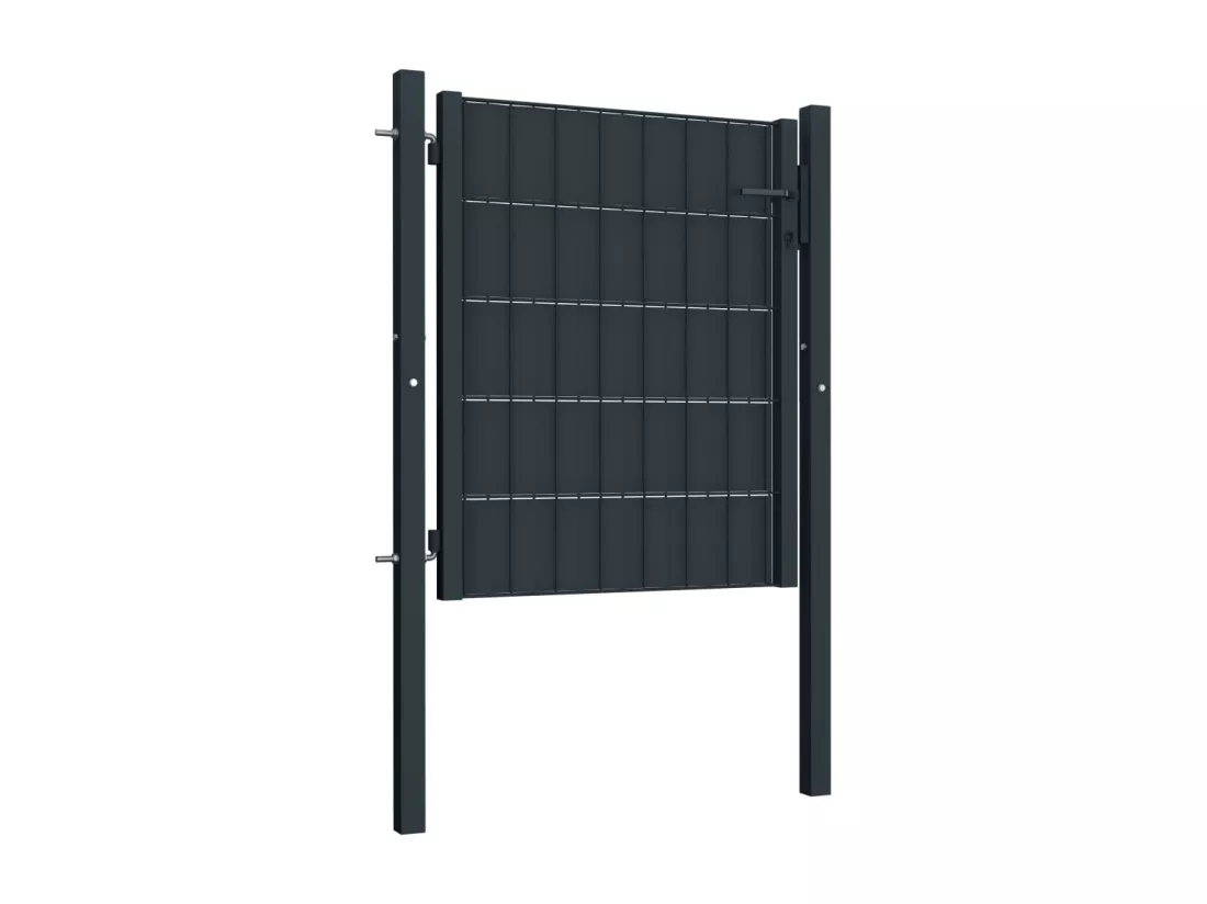 Portail de cl?ture PVC et acier 100x81 cm Anthracite