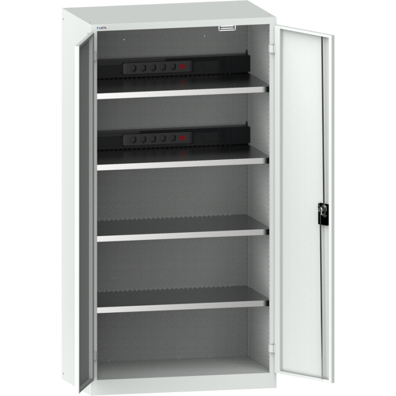 LISTA - Armoire charge batterie H 195 x L 100 x P 58 cm - 2 rampes électriques de 5 prises (230V) sur la paroi arrière