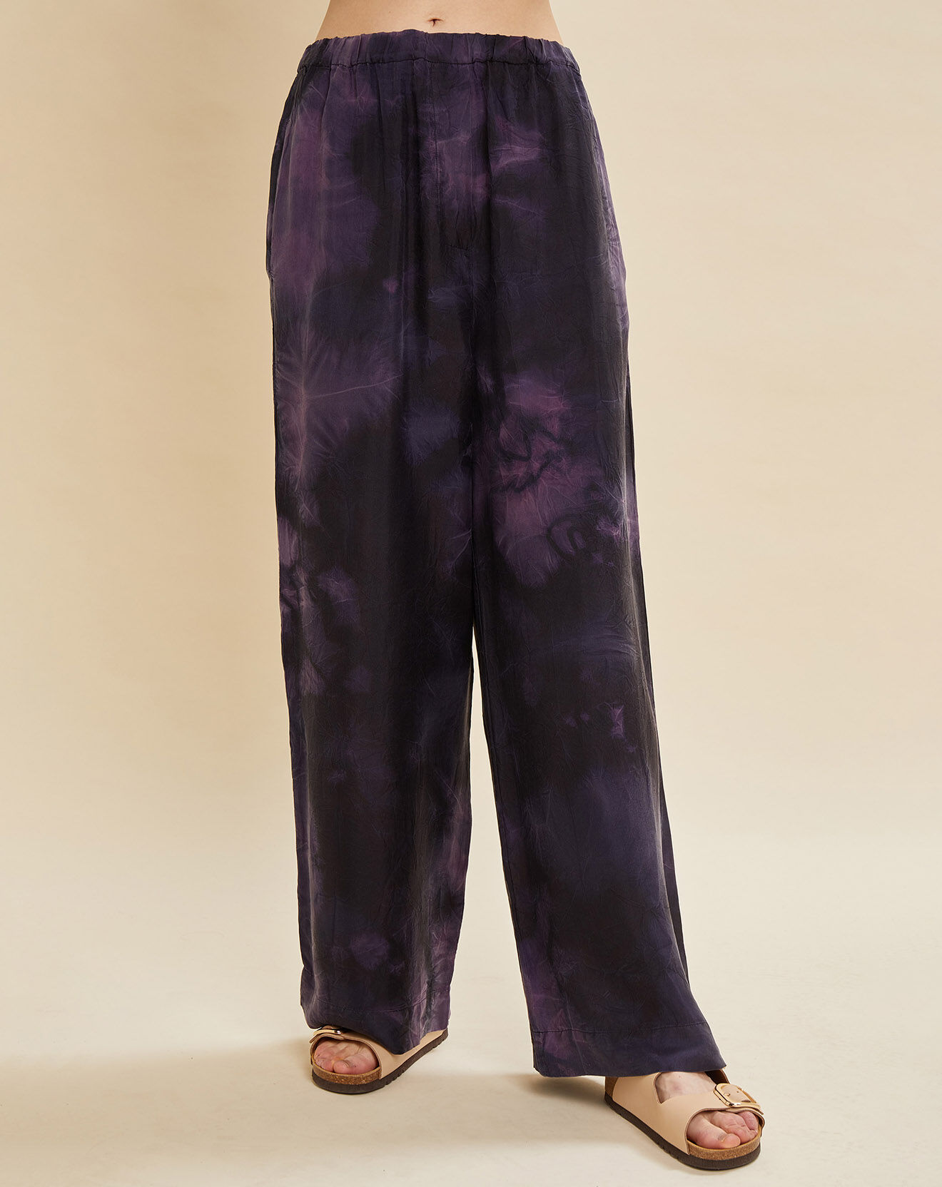 Chloé Stora Pantalon 100% Soie Pueblo tie & dye bleu marine/violet
