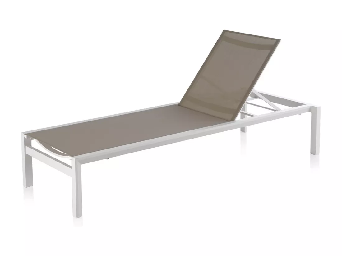 Transat en aluminium blanc avec toile plastifiée couleur taupe