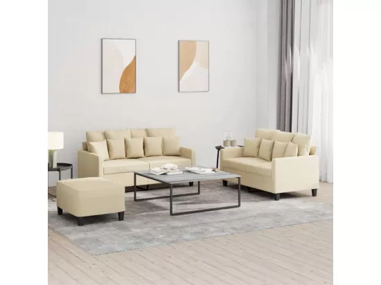 Ensemble de canapés 3 pièces avec coussins Crème Tissu
