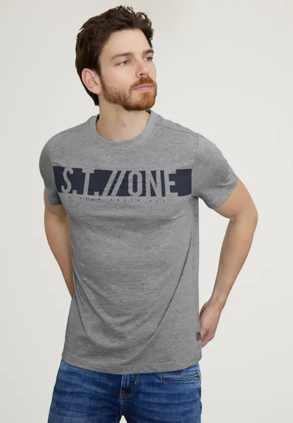 T-Shirt mit Wordingprint - silver grey melange
