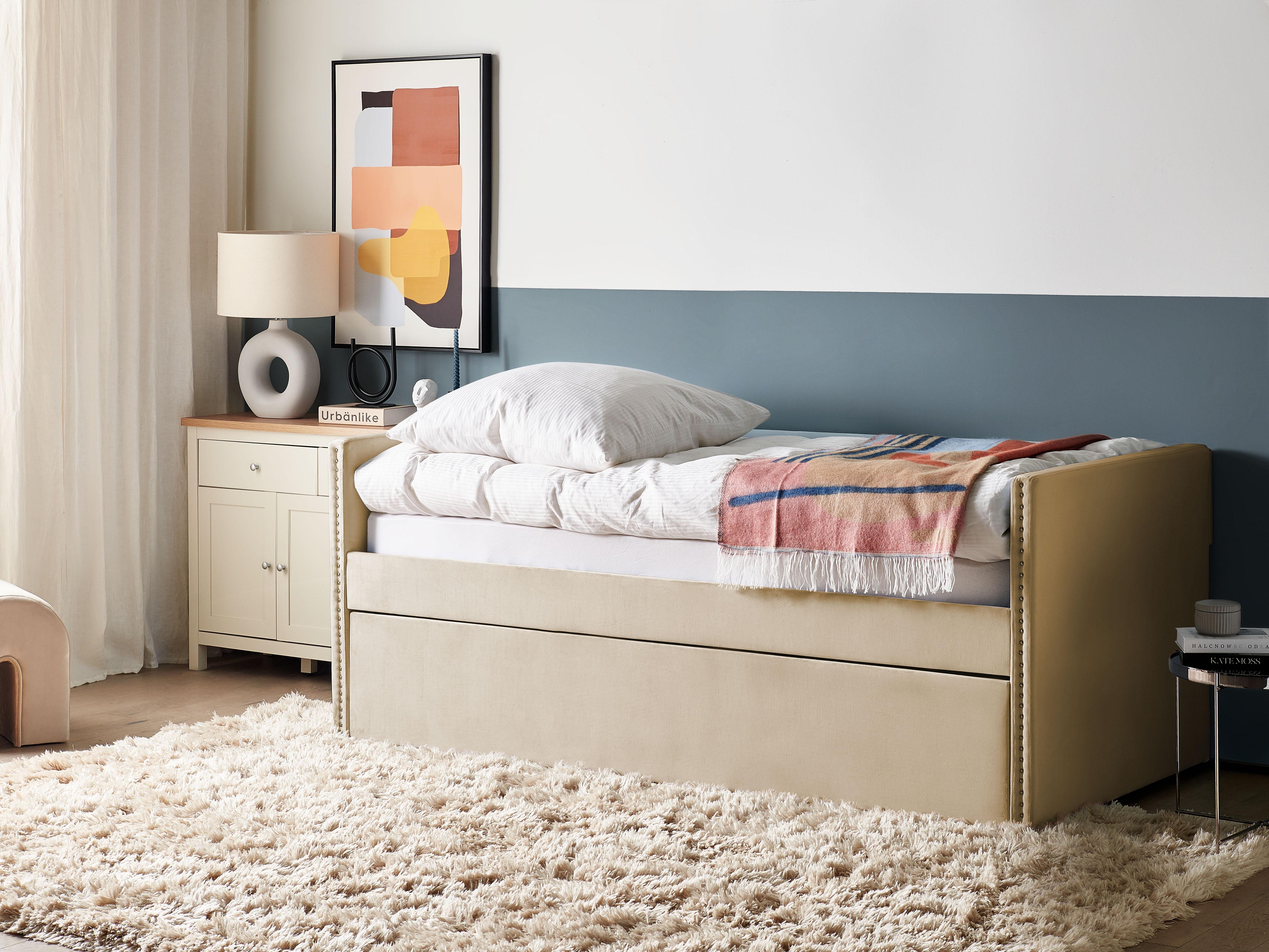 Onderschuifbed Fluweel TROYES 90 x 200 cm Beige