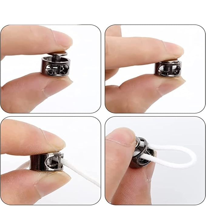 (10er Set) Ø14mm Metall Ersatz Kordel Stopper Mercerie Zubehör Doppelloch Federklemme für Kordelzug / Kleidung / Tasche - Gold