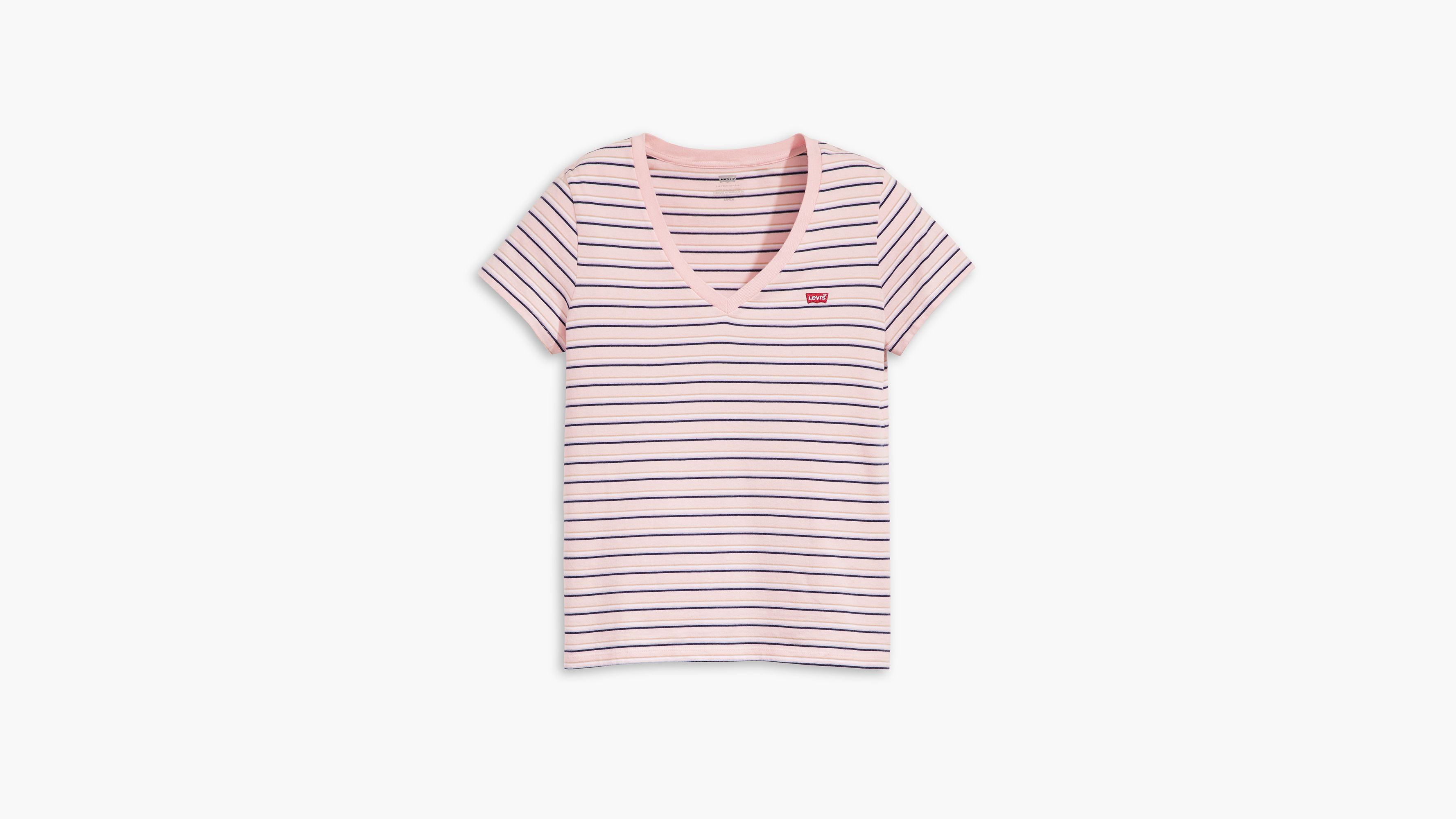 T-shirt Perfect à col V - Cool Stripe Chalk Pink - Rose