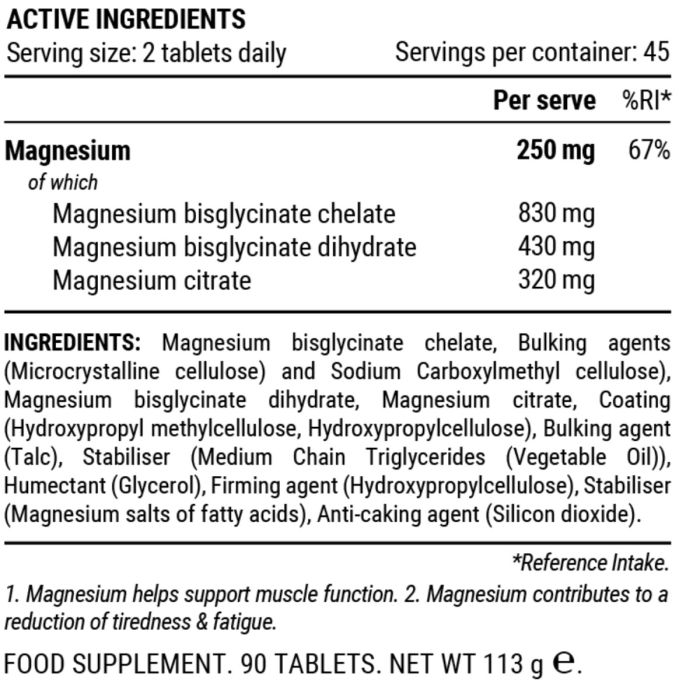 PillarPerformance Unisex Vitaminer og mineraler Triple Magnesium Professional Recovery Tablet 90ct Bottle Hvid