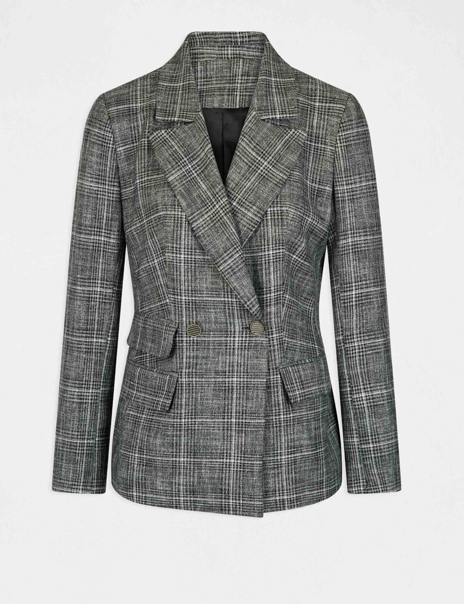 Veste tailleur city droite à carreaux gris moyen femme - gris_moyen