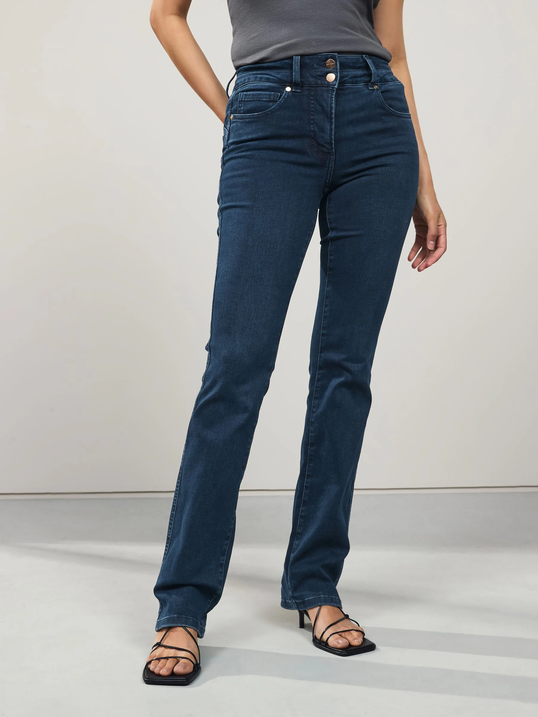 Donkerblauw denim - Lift, slim en shape jeans met bootcut