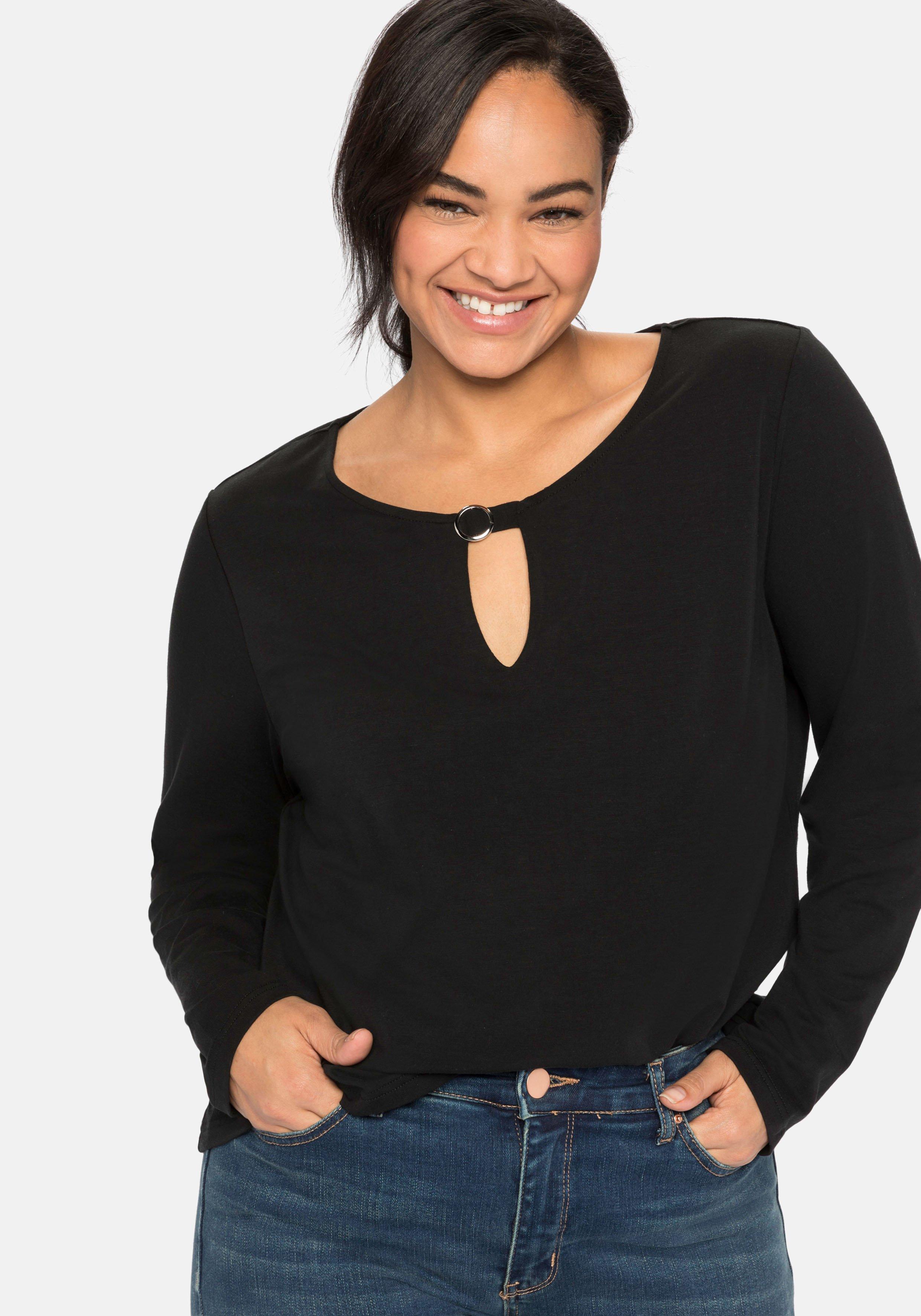 Langarmshirt mit Cut-out und Zierschnalle