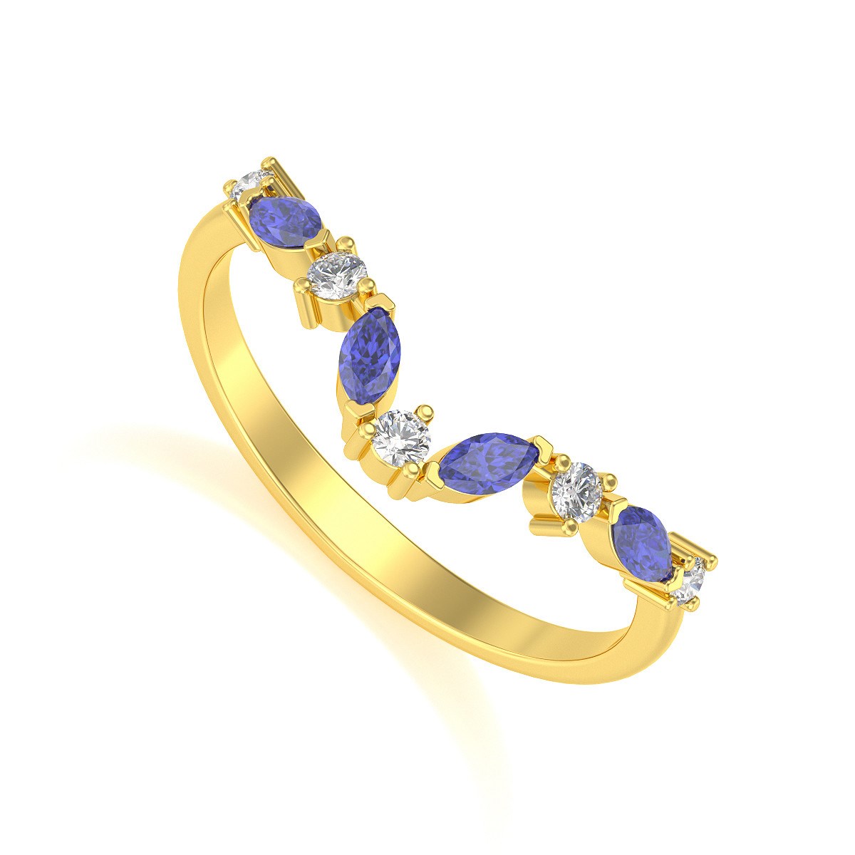 Bague ADEN Or 585 Jaune Tanzanite et diamants 1.9grs